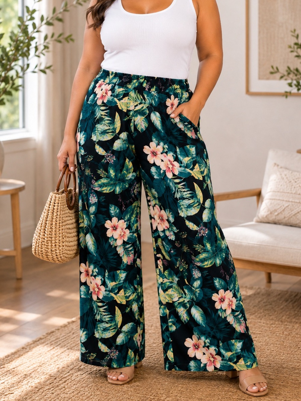 Attitudes by Renee Regular Printed Como Jersey Wide Leg  size L new A723633